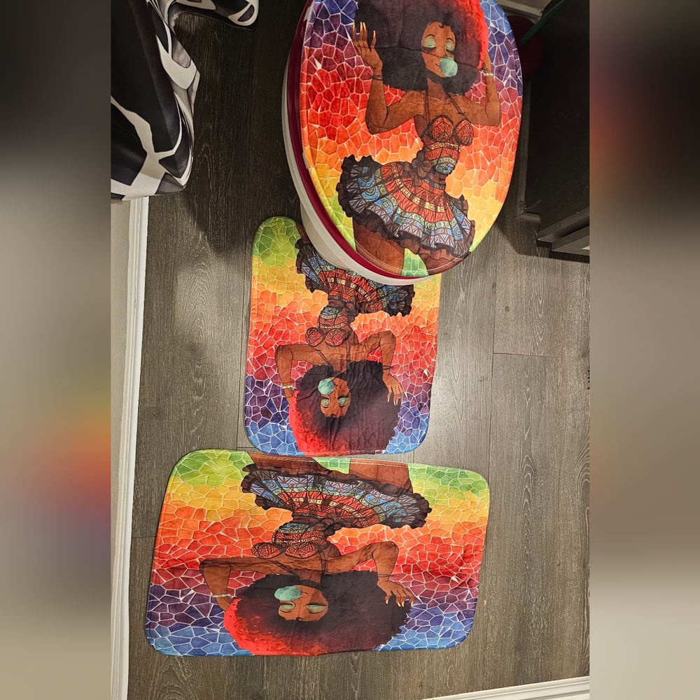 African American 3pc rug set  for Bathroom, Black Girl Bathroom Set Accessory